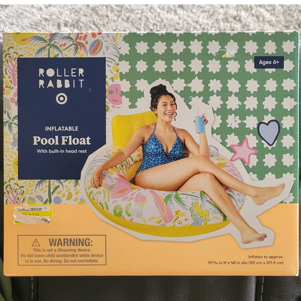 Roller Rabbit Target Inflatable Pool Float Built in Headrest Tropical Print NEW